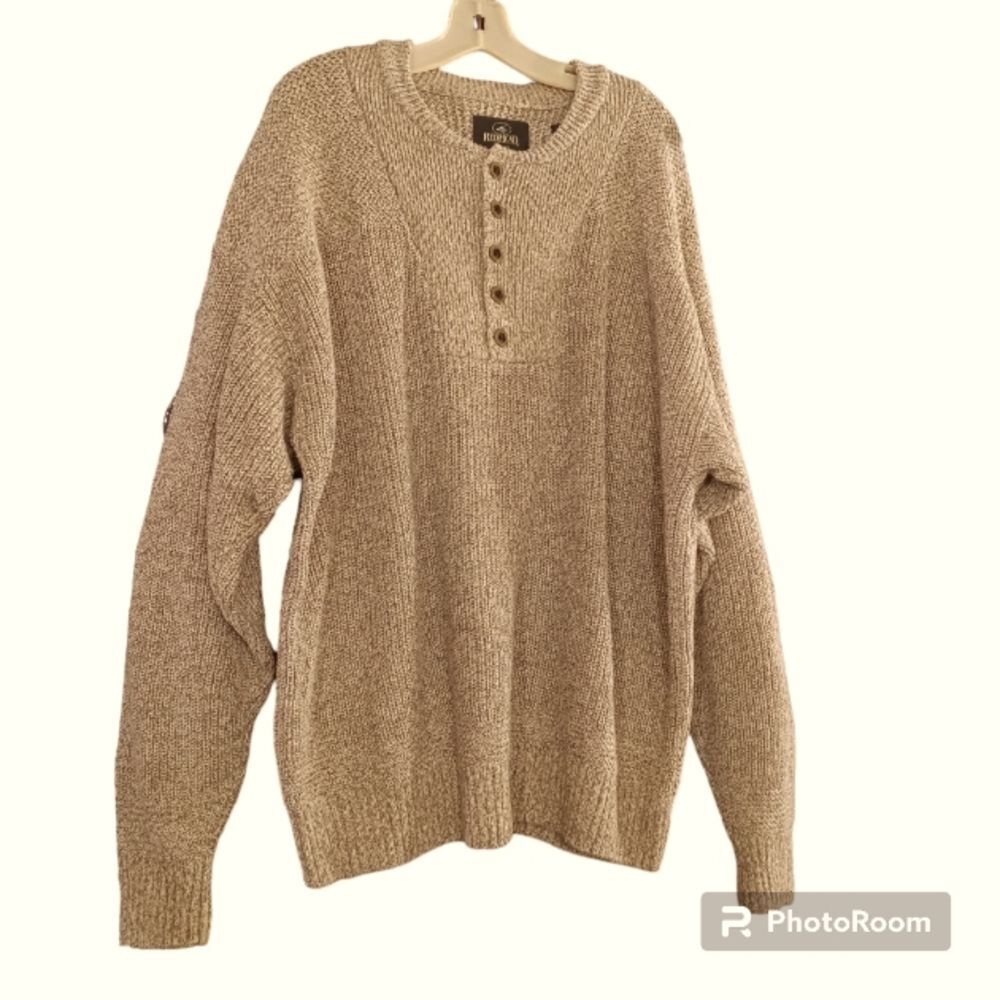Red Head Vintage Brown Cotton Blend Knit 1/4 Button Down Pullover Sweate…